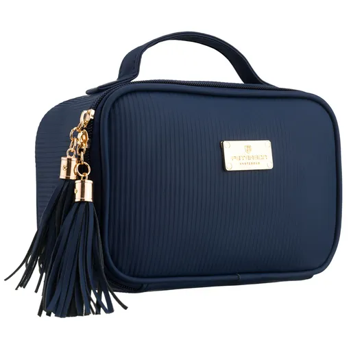 Tmavomodrá dámska kozmetická taštička so štyrmi priehradkami