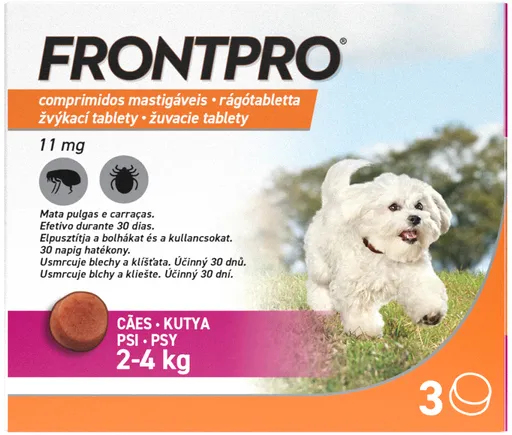 FRONTPRO S 11mg žuvacie tablety pre psy proti kliešťom a blchám 2–4kg, 3tbl