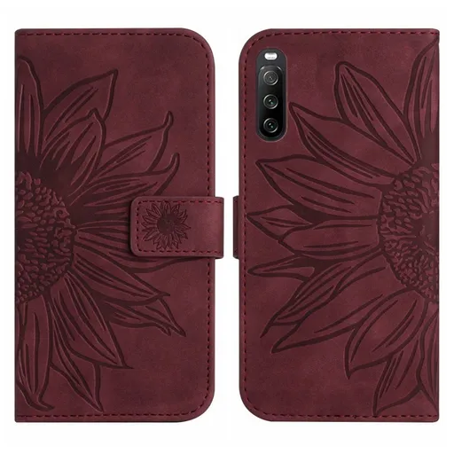 ART SUNFLOWER Peňaženkové puzdro s remienkom Sony Xperia 10 IV 5G bordový