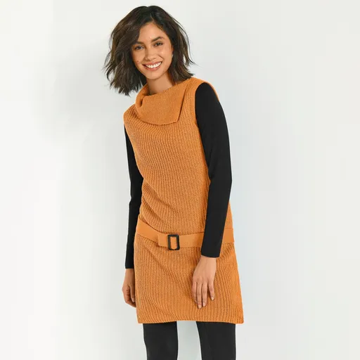 Tunikový pulóver s odnímateľným opaskom, bez rukávov