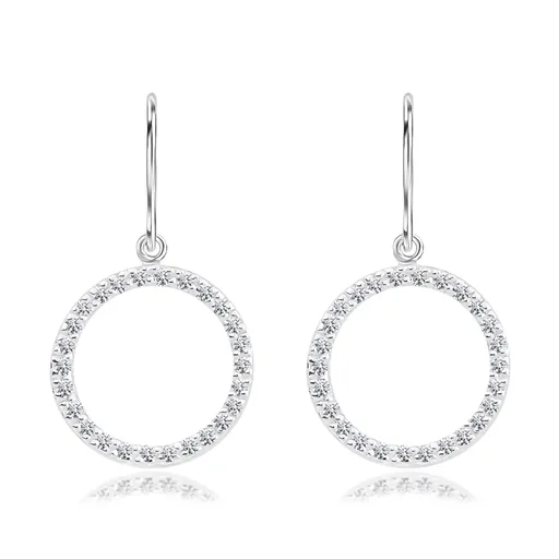 Náušnice zo striebra 925 - kontúry kruhov s čírymi zirkónmi, afroháčik
