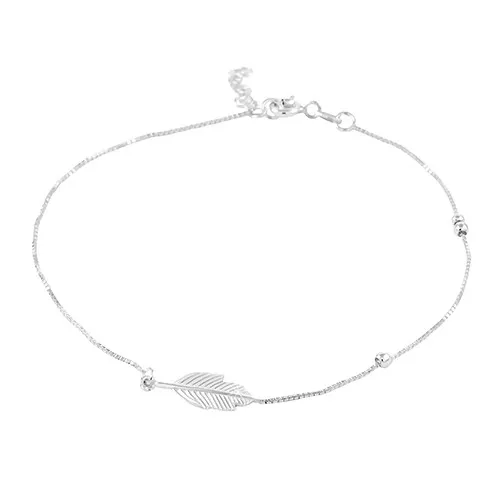 Retiazka na členok, striebro 925, tri malé guličky a prívesok - list