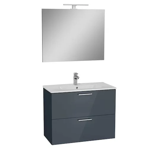 VitrA Mia kúpeľňová zostava s umývadlom, zrkadlom a osvetlením 79x61x39,5 cm antracitový lesk MIASET80A