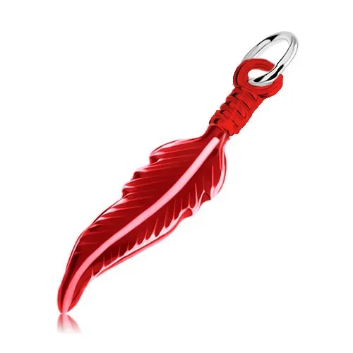 Strieborný prívesok 925, gravírované pierko, lesklá červená glazúra