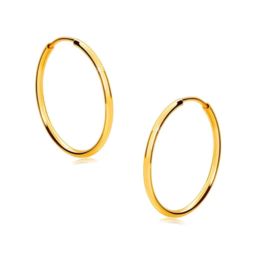Zlaté okrúhle náušnice v 14K zlate - tenké zaoblené ramená, lesklý povrch, 17 mm