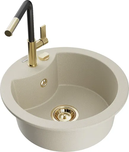 MEXEN/S MEXEN/S - Diego granitový drez 1-miska vrátane batérie Flora, béžová 6512-69-670401-57-G