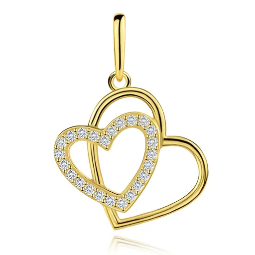 Prívesok žlté zlato 9K spojené srdcia so zirkónmi