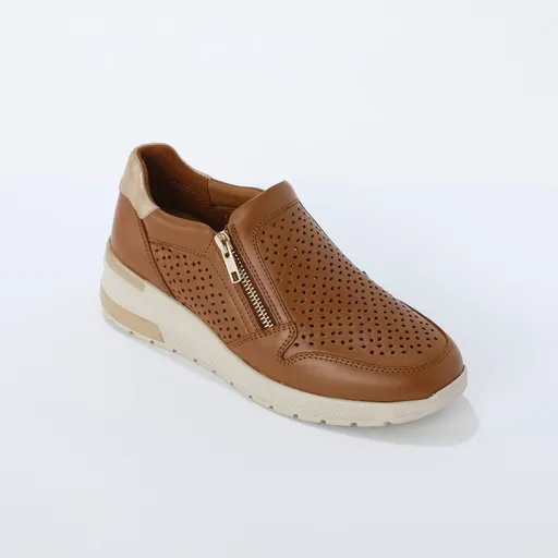 Kožené tenisky na klinovej podrážke so zipsom