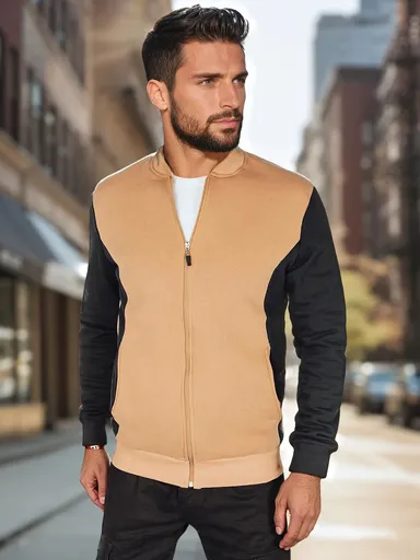 Pánska mikina so zipsom pri golieri, camel Dstreet BX5903