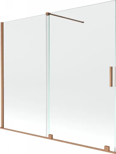 MEXEN/S - Velar Dvojkrídlová posuvná vaňová zástena 180 x 150, transparent, kartáčovaná meď 896-180-000-01-65