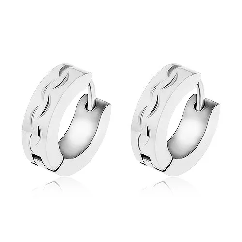 Oceľové náušnice striebornej farby, línia gravírovaných oblúčikov