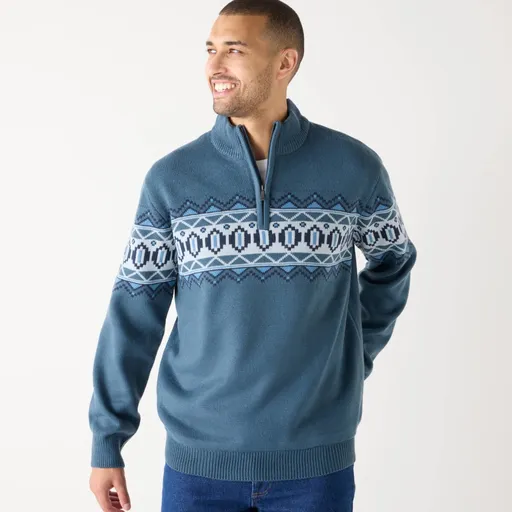 Žakárový pulóver so stojačikom na zips
		a fleecovou podšívkou.