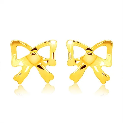 Zlaté puzetové náušnice 9K s vyrezávanou mašľou