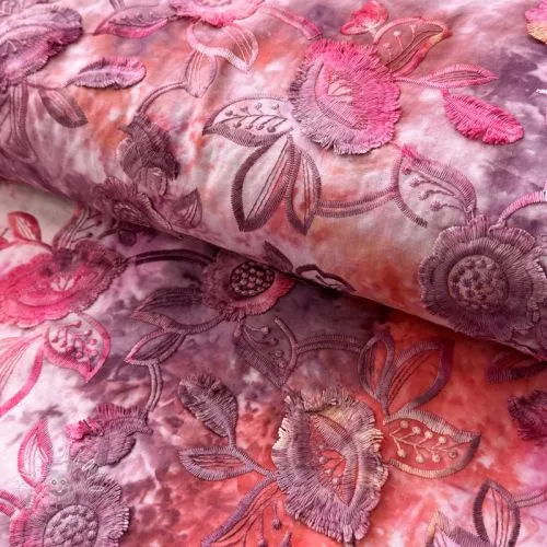 Bavlnená látka TIE DYE EMBROIDERY Flora design D