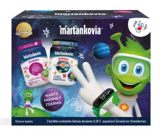 STADA Marťankovia GUMMY s Bazou čiernou 50 ks + Emojis 50 ks + Marťahodinky 1 set