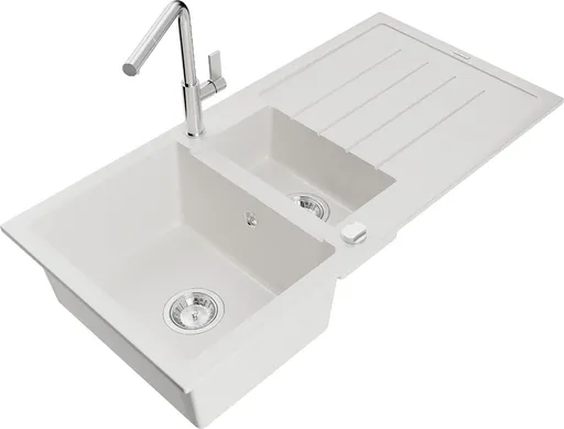 MEXEN/S MEXEN/S - Andres granitový drez s odkvapkávačom vrátane batérie Flora, biela 6515-20-670401-00