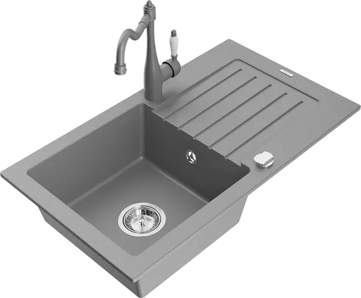 MEXEN/S MEXEN/S - Pablo granitový drez 1-miska s odkvapkávačom vrátane batérie Carla, šedá 6510-71-670700-71