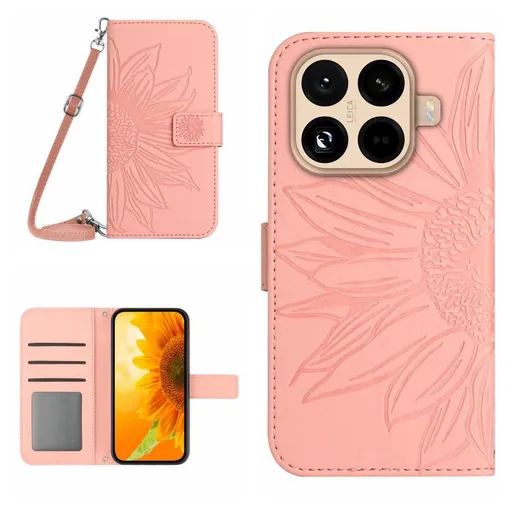 ART SUNFLOWER Peňaženkový kryt so šnúrkou pre Xiaomi 15T Pro ružový