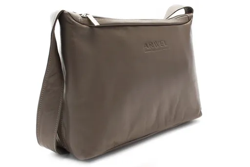 Hnedošedá kožená dvojzipsová kabelka so širokým popruhom 212-4003-26