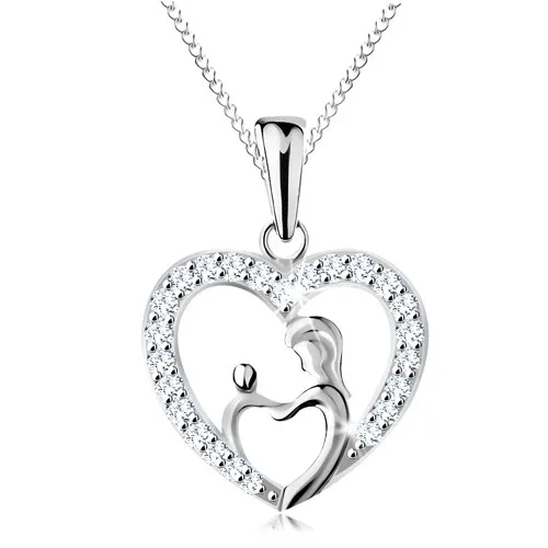 Náhrdelník zo striebra 925, retiazka a prívesok - matka s dieťatkom v obryse srdca
