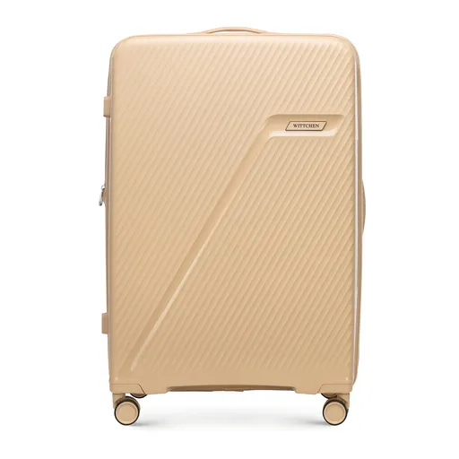 Veľký polypropylénový kufor s diagonálnymi pruhmi, béžová 56-3T-503-86