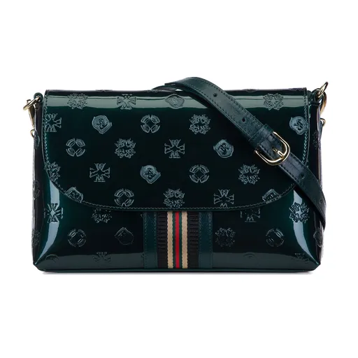 Dámska listová kabelka z lakovanej kože s monogramom a stuhou