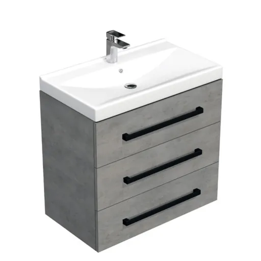 Kúpeľňová skrinka s čiernou úchytkou a umývadlom SAT Cube Way 80x76,5x46 cm betón mat CUBE46C803BEVER
