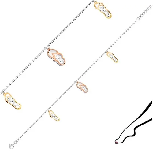 Strieborný náramok na nohu 925 - plážové žabky, oválne očká, perový krúžok