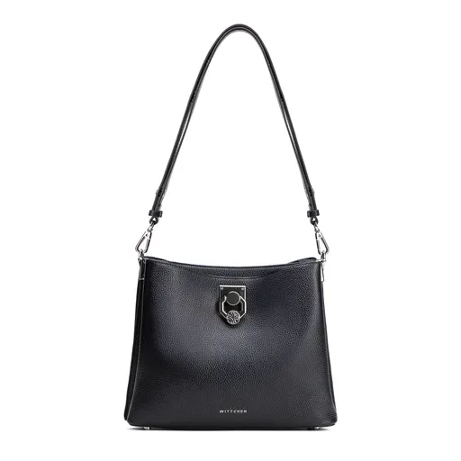 Dámska ramenná kožená kabelka s prackou čierno-grafitová 100-4E-605-G1
