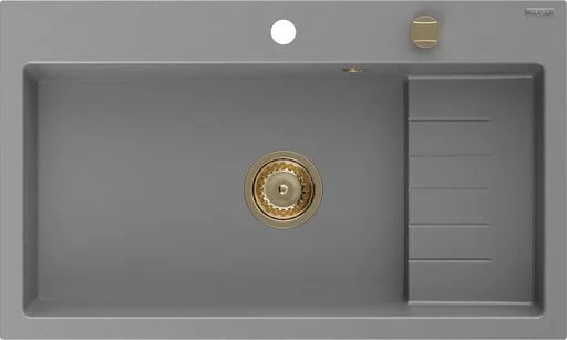 MEXEN/S MEXEN/S - Omar granitový drez 800 x 480 mm, sivá, zlatý sifón 6520801005-71-G