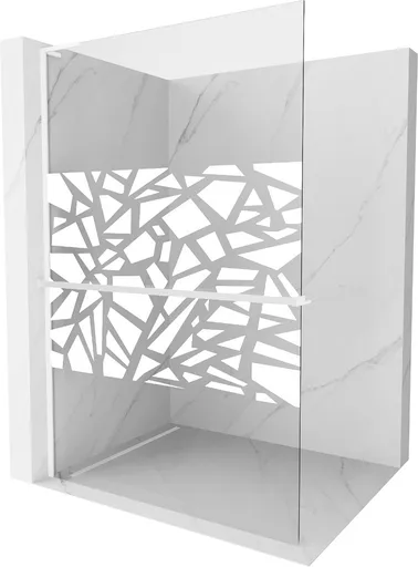 MEXEN/S - Kioto+ L Sprchová zástena WALK-IN s poličkou a držiakom uterákov 90 x 200, biely vzor, biela 800-090-123-20-85