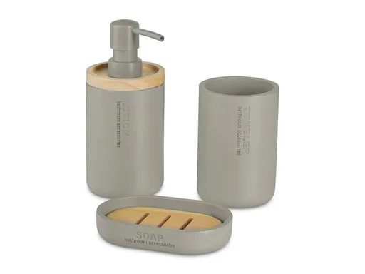 MAKRO - Kúpelňová sada šedá 3ks, 1x mydelnička, 1x dávkovač mydla, 1x pohárik