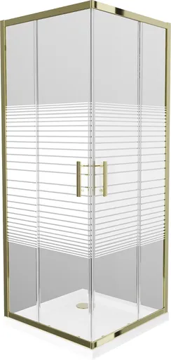 MEXEN/S - Rio sprchovací kút štvorec 90x90, pruhy, zlatá + biela vanička so sifónom 860-090-090-50-20-4010G