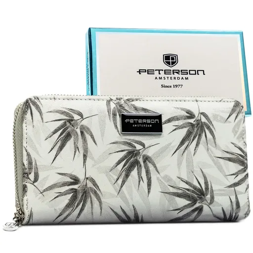 Dámska sivá peňaženka typu peračník s rastlinným vzorom z kože s RFID ochranou - Peterson