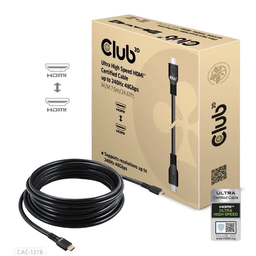 Club3D Kábel HDMI, Ultra Rýchly HDMI™ Certifikovaný Cable, 4K120Hz/8K60Hz, 7.5m