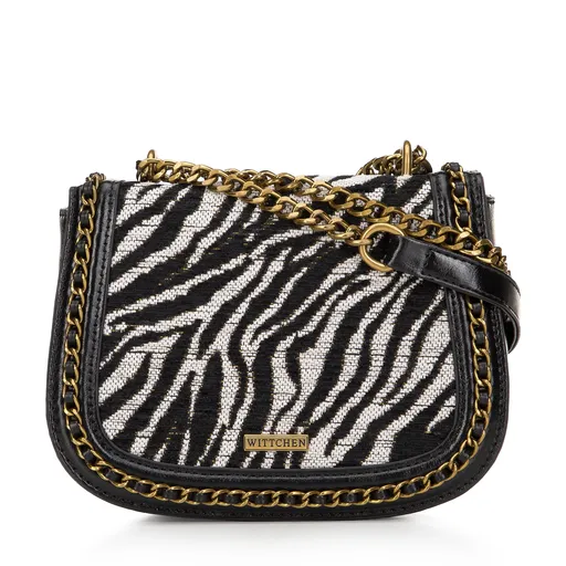Damska listonoszka w zwierzęcy wzór z klapą obszytą łańcuszkiem czarna 98-4Y-001-X2
