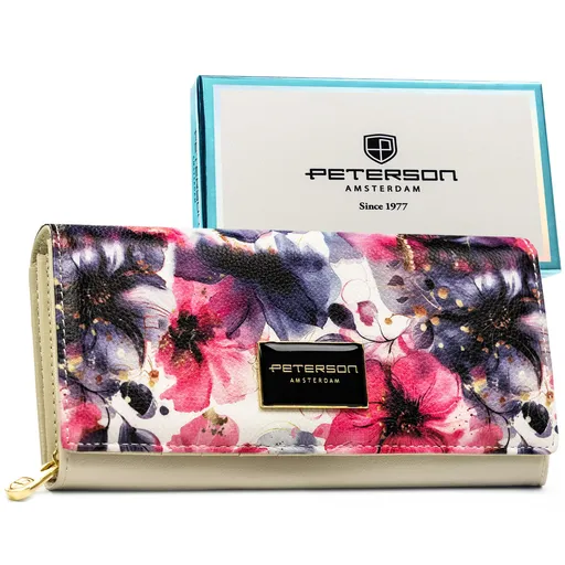 Veľká dámska kvetovaná peňaženka z kože s RFID ochranou - Peterson