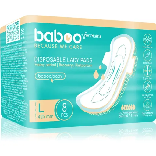 Baboo Postpartum Maternity Pads pôrodnícke vložky jednorazové veľkosť L 8 ks