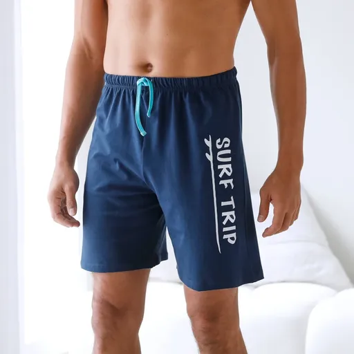 Pyžamové šortky, námornícka modrá, potlač Surf trip