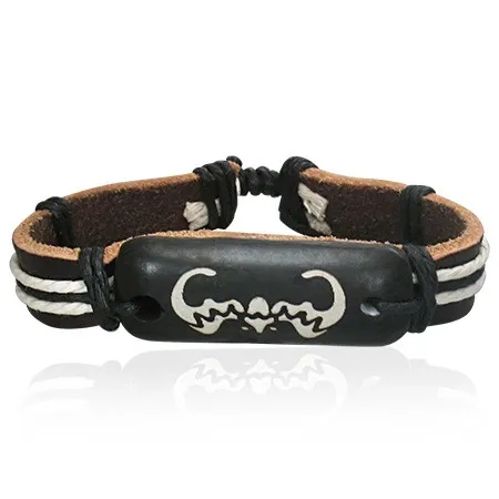 Kožený náramok so šnúrkami - známka s netopierom