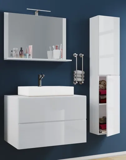 VCM 4dílná umyvadlová skříňka Lendas M 80 cm se zrcadlem a vysokou skříňkou, bílá