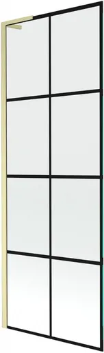 MEXEN/S - Next L vaňová zástena FIX 70 x 150, čierna vzor, zlatá kartáčovaná 895-070-000-03-77-55