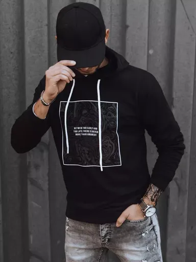 Moderná čierna mikina s kapucňou