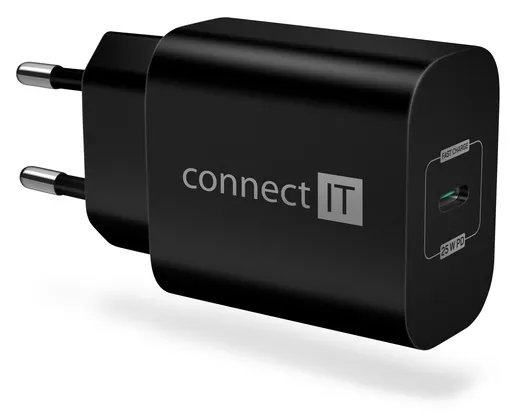 CONNECT IT Voyager2 nabíjací adaptér 1×USB-C, 25W PD, ČIERNY