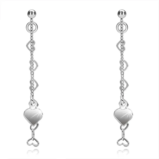 Strieborné náušnice 925, hranatá a srdiečková retiazka, ploché srdce