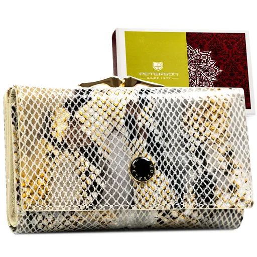 Dámska peňaženka so zapínaním na patentku z pravej kože so vzorom imitácie hadej kože - Peterson