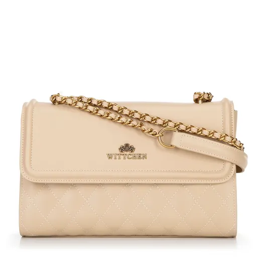 Dámska kabelka cez rameno z pravej kože s béžovým prešívaním 100-4E-205-9