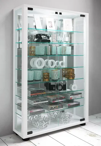 VCM Vitrína Lumo Mini se zrcadlem, bílá