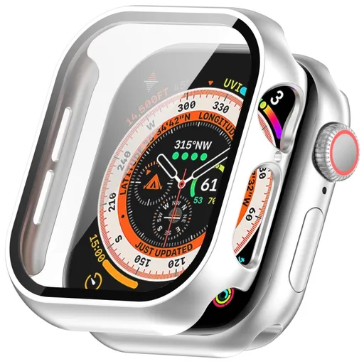 PC FULL COVER Plastový kryt so sklom pre Apple Watch 10 / 11 42mm strieborný