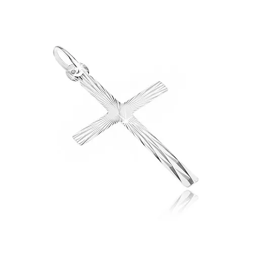 Prívesok z bieleho zlata 14K - krížik s tenkými zrkadlovými plôškami